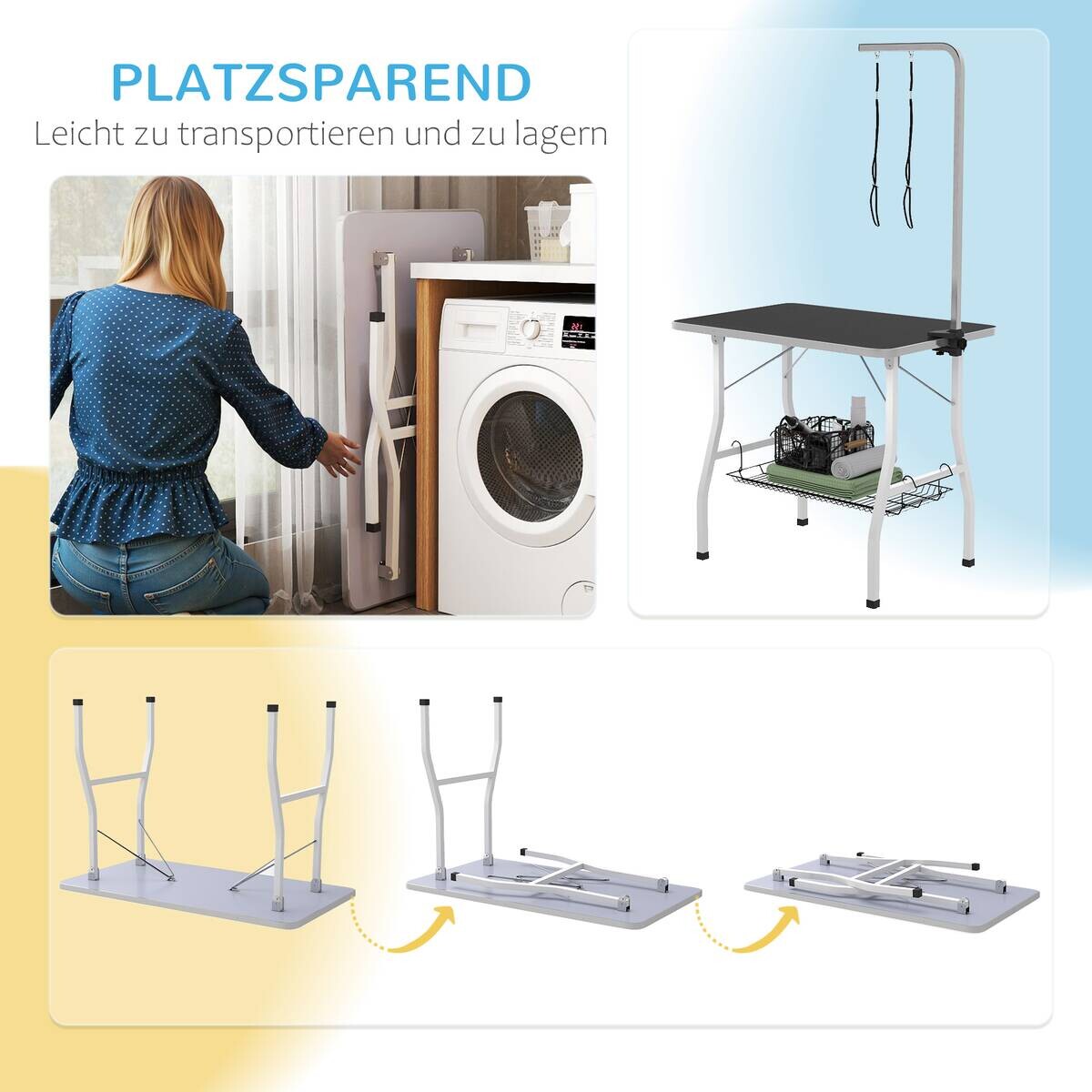 PawHut Tierpflegetisch schwarz Stahl B/H/L: ca. 60x76x90 cm