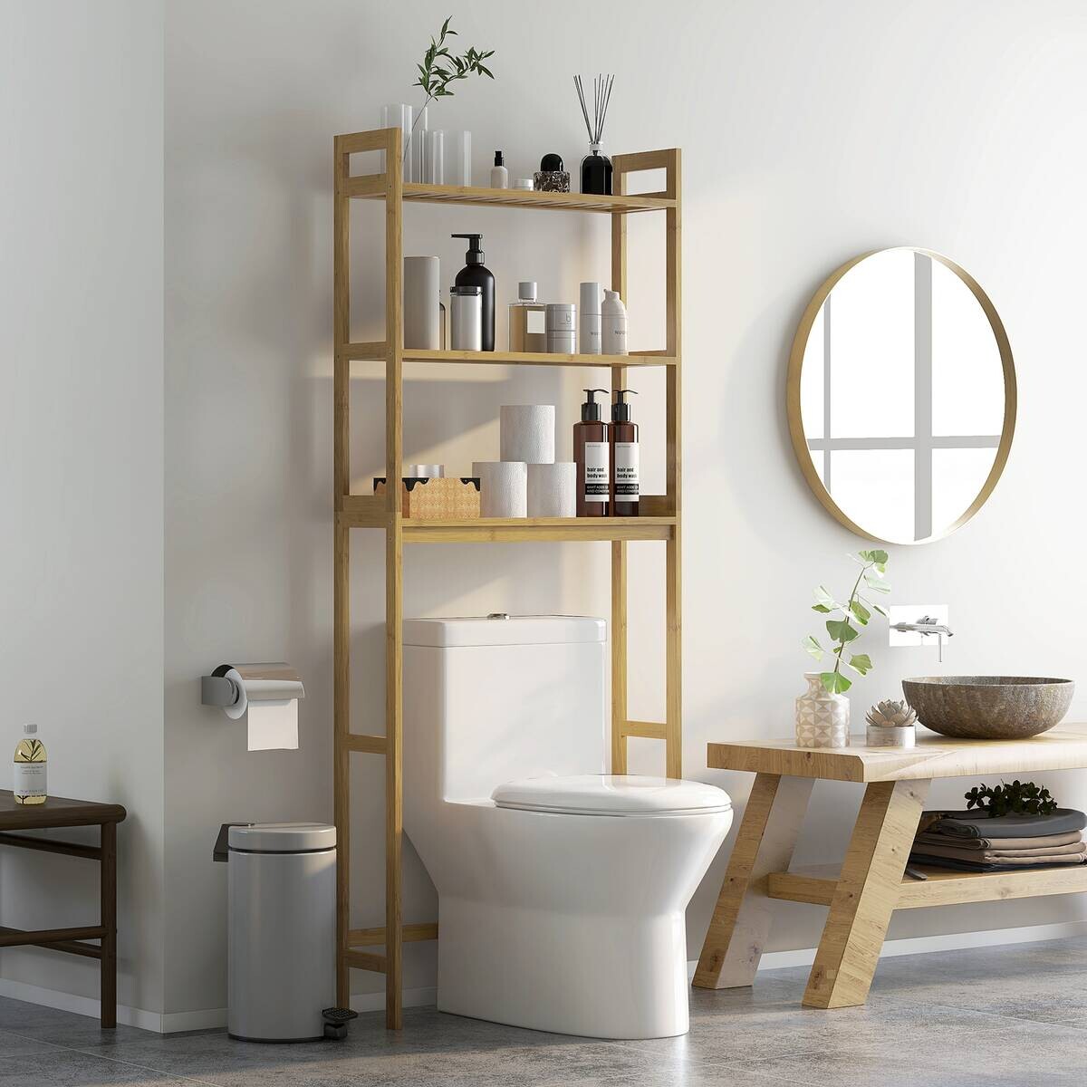 Badregal natur Bambus B/H/L: ca. 20x68x165 cm
