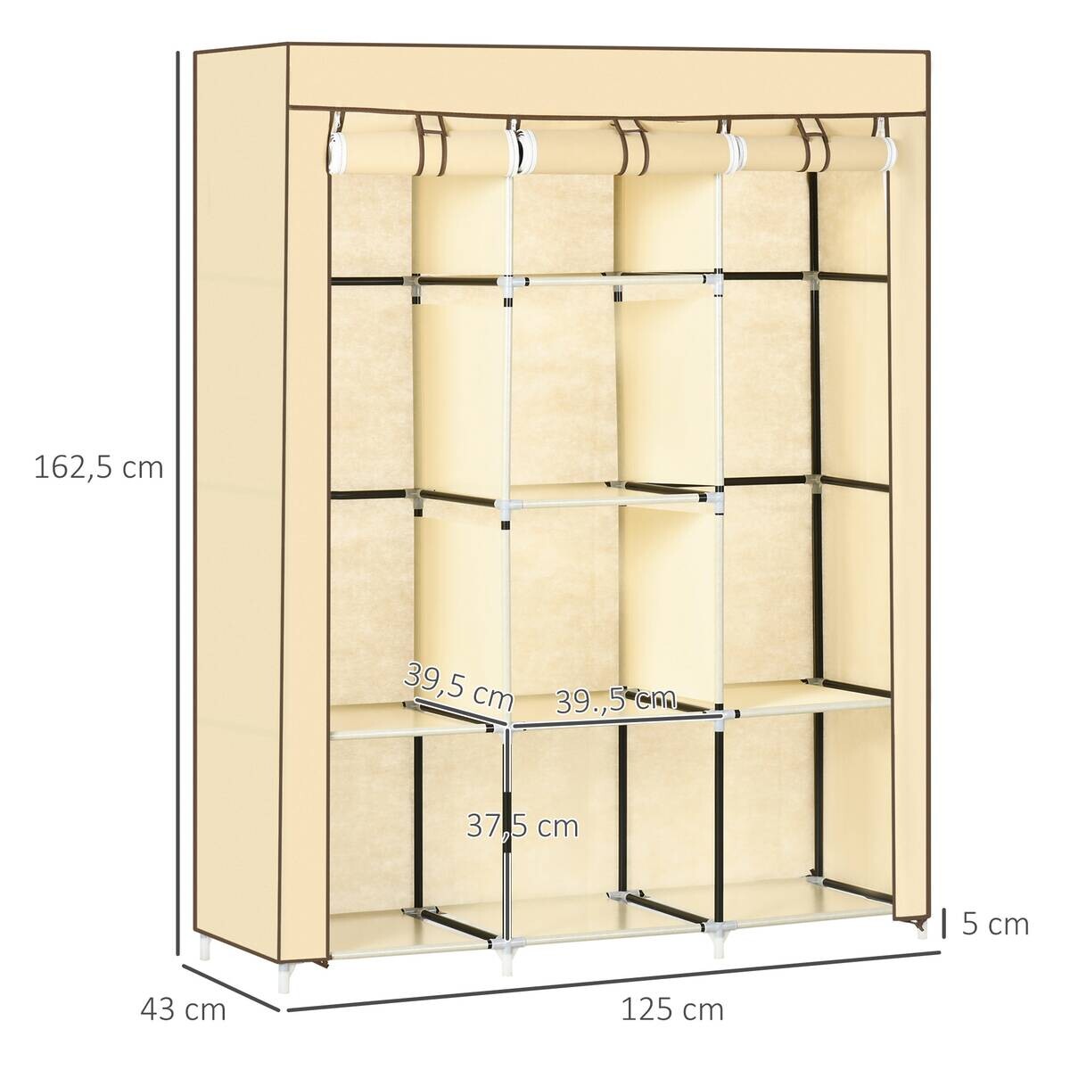 HOMCOM Kleiderschrank beige Edelstahl B/H/L: ca. 43x125x162,5 cm