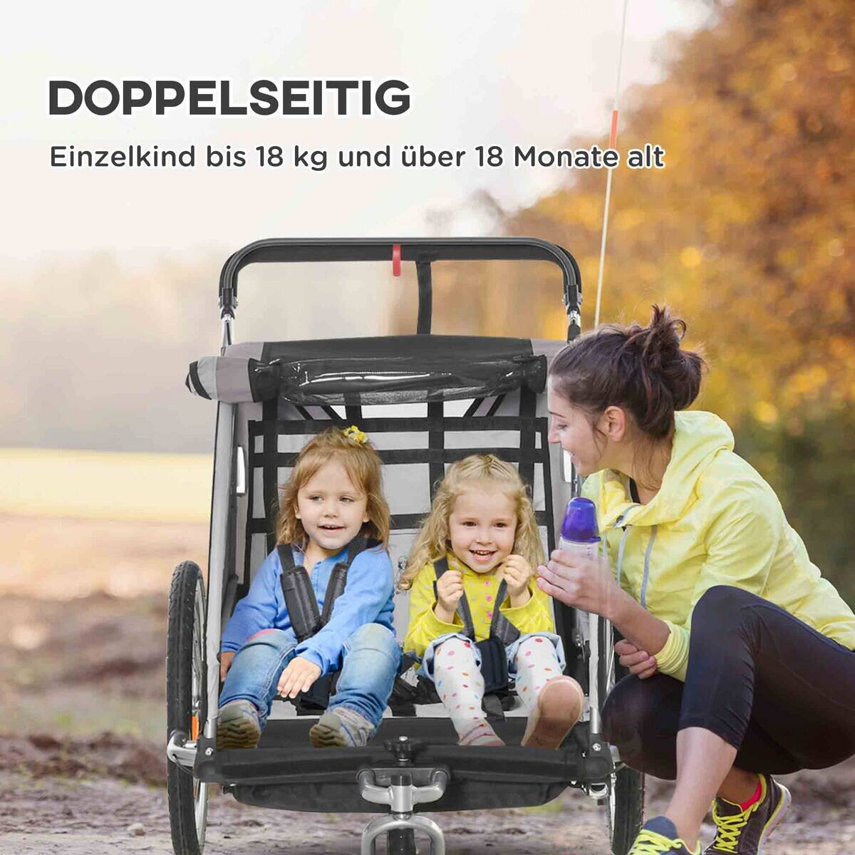 HOMCOM Kinderfahrradanhänger schwarz schwarz B/H/L: ca. 75x101x142 cm