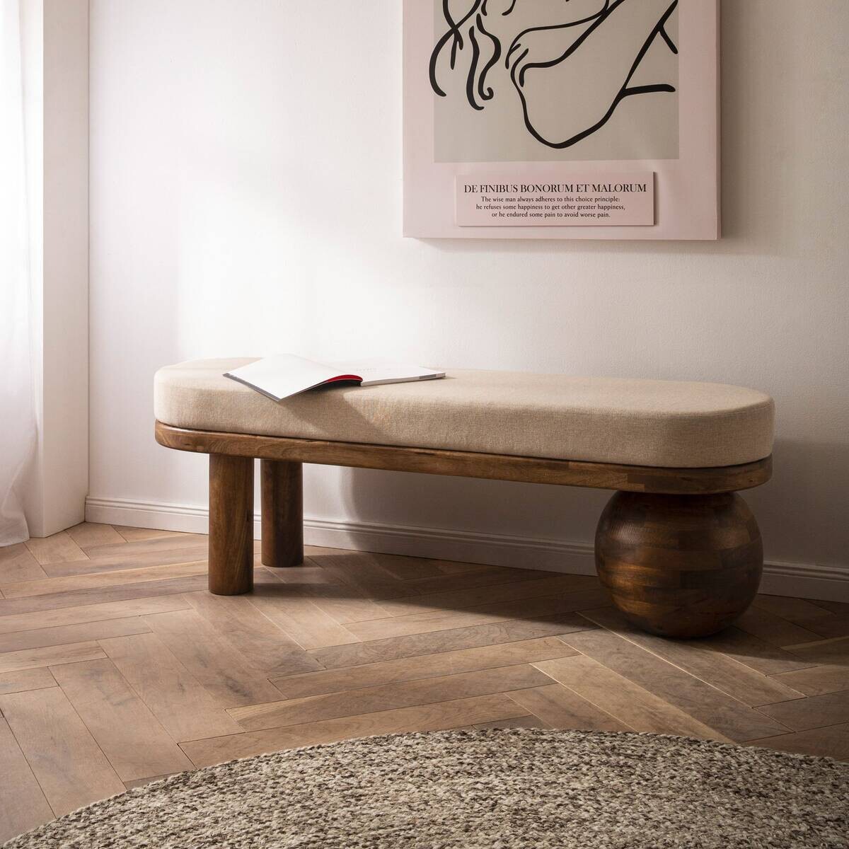 Sitzbank braun beige Mango Leder B/H/T: ca. 140x47,5x41,5 cm