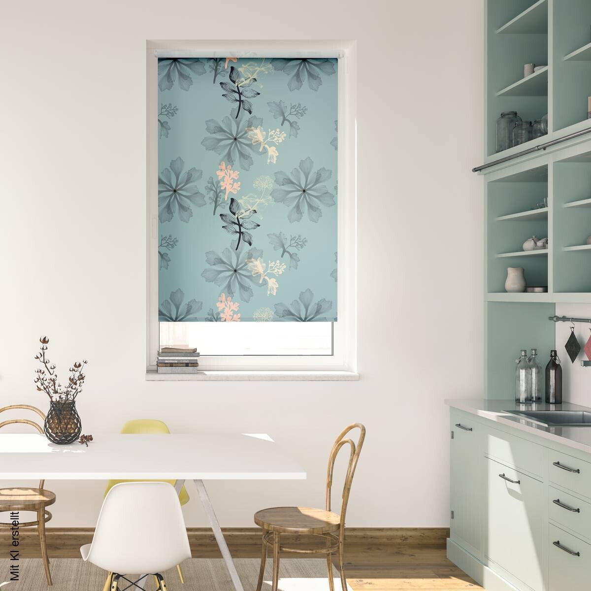 LICHTBLICK Verdunkelungsrollo Aqua Floral blau B/L: ca. 90x150 cm