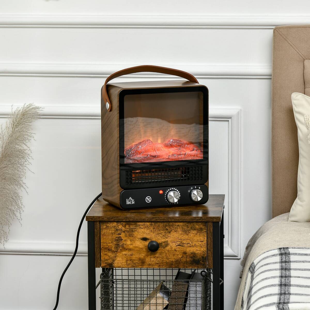 HOMCOM Elektro-Feuerstelle 820-348V90WN braun Edelstahl Polypropylen Kunststoff B/H/L: ca. 17,5x30,3x37,4 cm ca. 1500 W