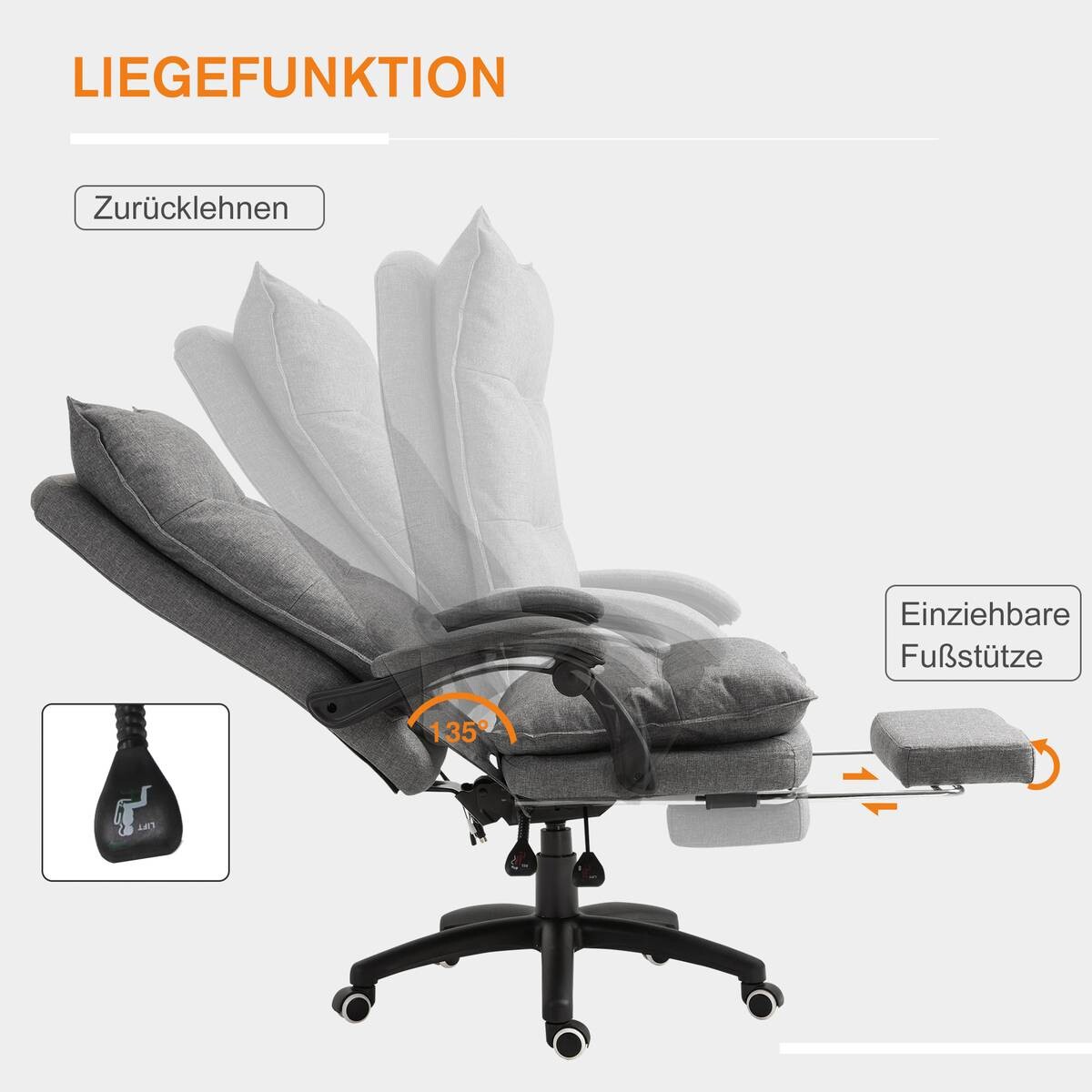 Vinsetto Massagestuhl MH921-232GY grau Schaumstoff Nylon B/H/T: ca. 70x130x62 cm