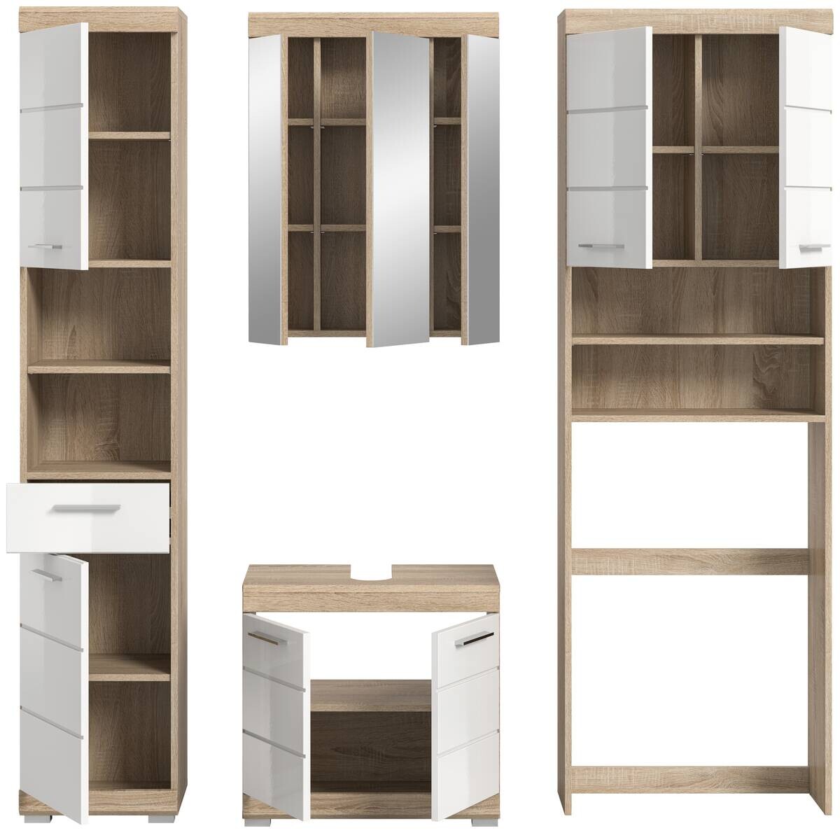 Badezimmer-Set Lambada Eiche Sonoma Nachbildung weiß Hochglanz B/H/T: ca. 190x191x34 cm