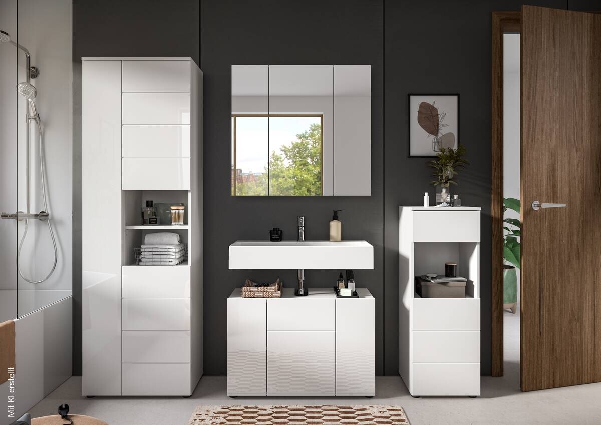 Badezimmer-Set VIRA weiß weiß Hochglanz B/H/T: ca. 210x190x34 cm