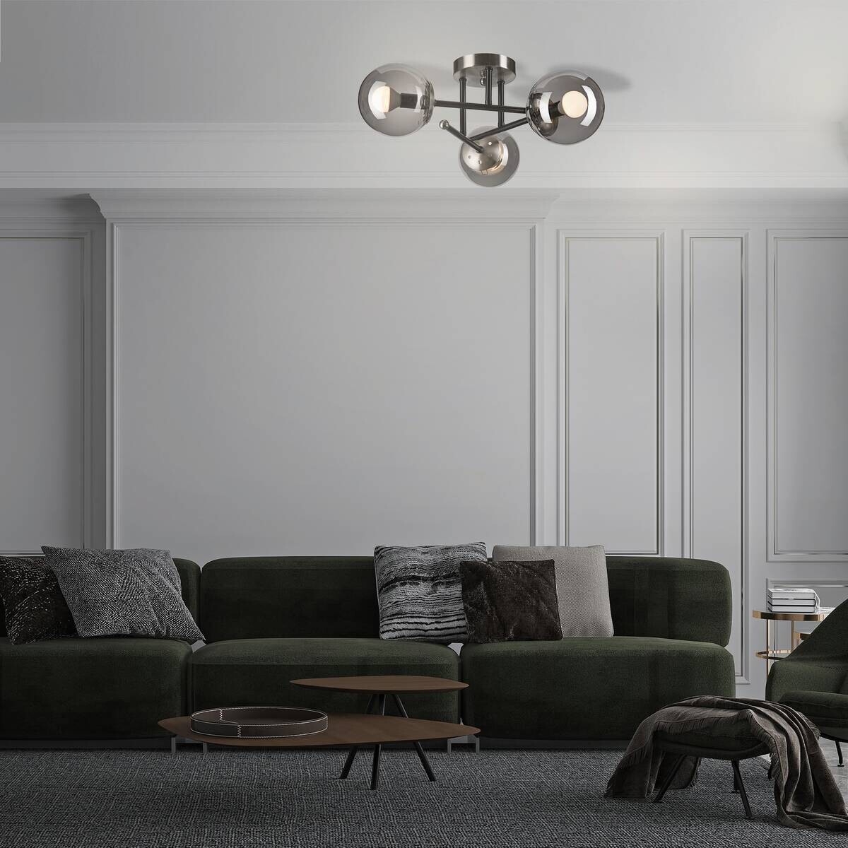 Lamkur Deckenleuchte Malena Chrom schwarz Glas Stahl B/H/L: ca. 39x19x39 cm E14 3 Brennstellen