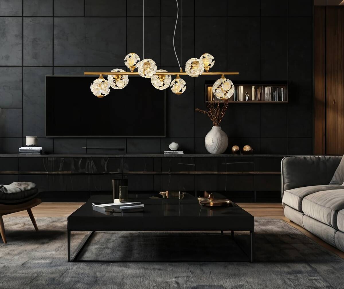 GLOBO LED-Pendelleuchte Virina gold Metall B/H/L: ca. 101x34,5x150 cm