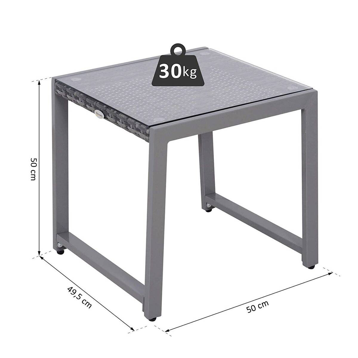 Outsunny Gartentisch grau Polyrattan B/H/L: ca. 49,5x50x50 cm