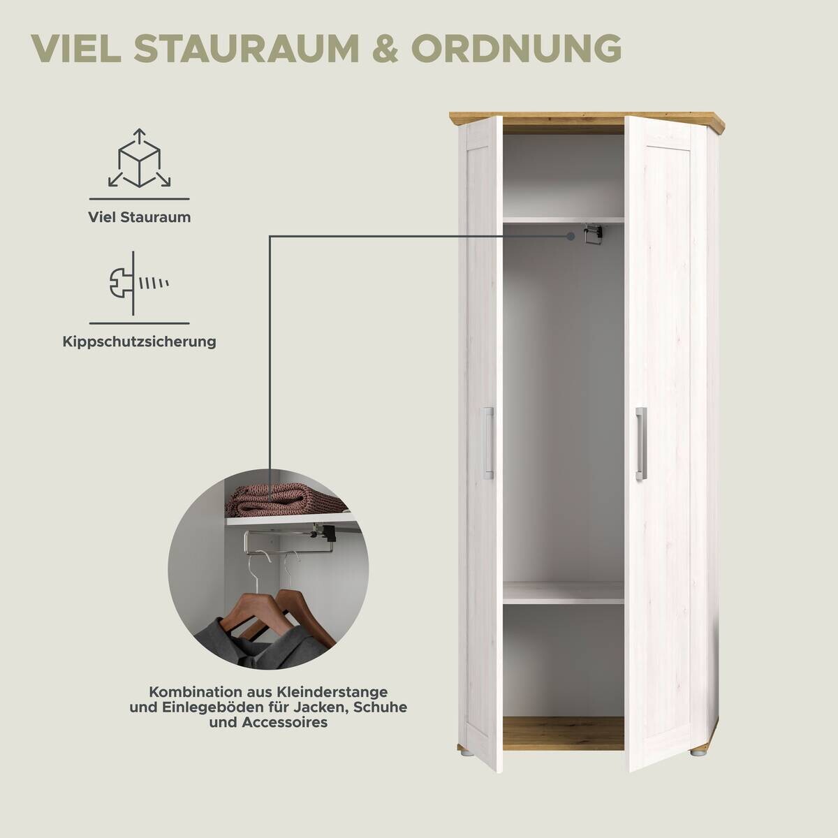 Garderobe Verona Sibiu Lärche Nachbildung Eiche Artisan Nachbildung B/H/T: ca. 285x196x39 cm