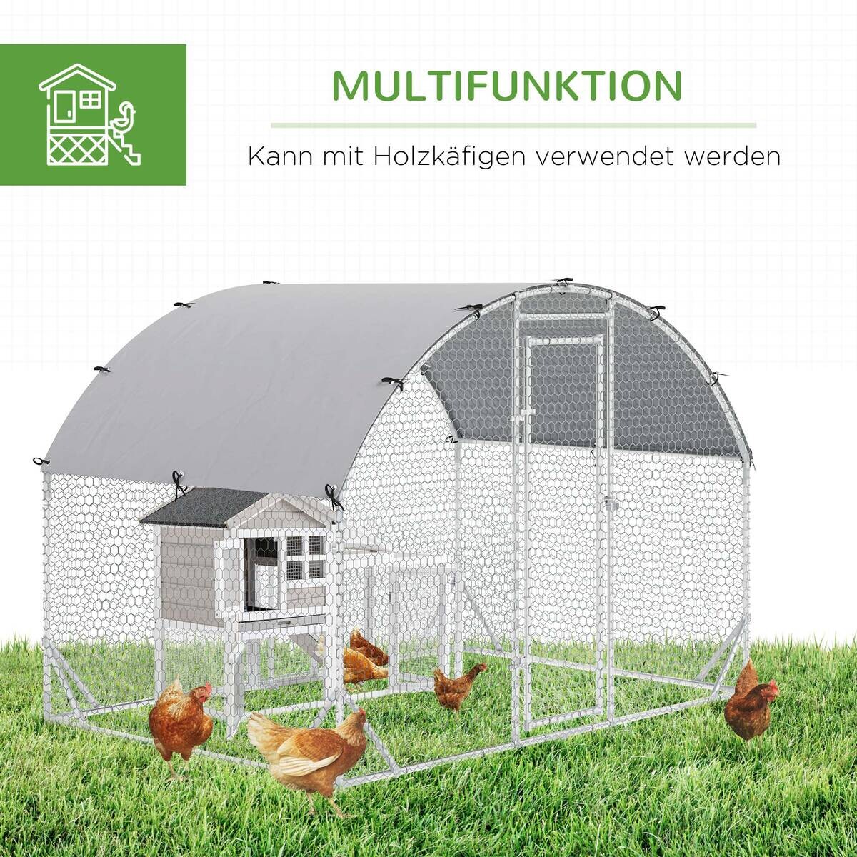 PawHut Hühnerstall silber Polyester B/H/L: ca. 190x197x280 cm