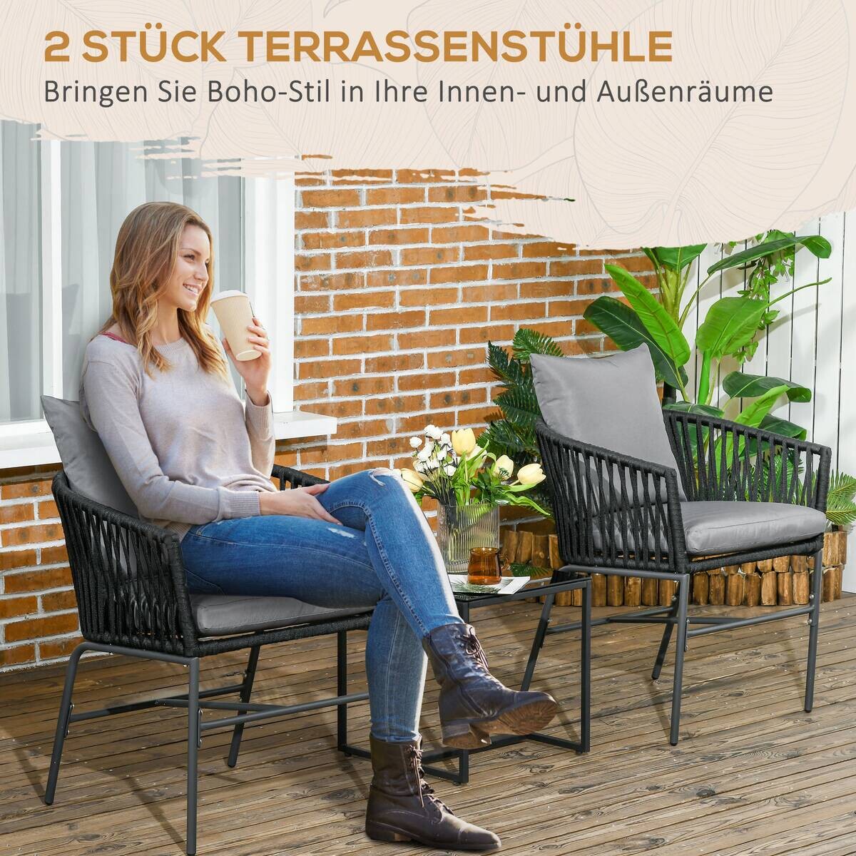 Outsunny Gartenstuhl dunkelgrau Polyester B/H/L: ca. 60x57x71 cm