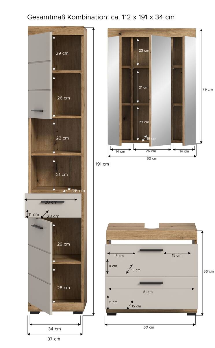 Badezimmer-Set Scout Evoke Oak Nachbildung Kaschmirgrau Nachbildung B/H/T: ca. 112x191x34 cm