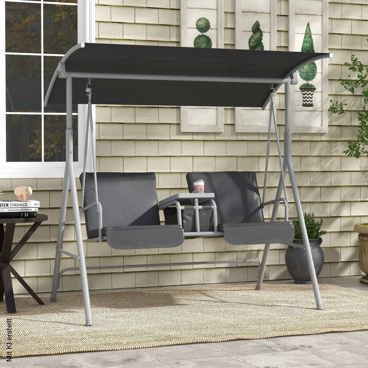 Outsunny Hollywoodschaukel schwarz Metall B/H/L: ca. 110x165x175 cm