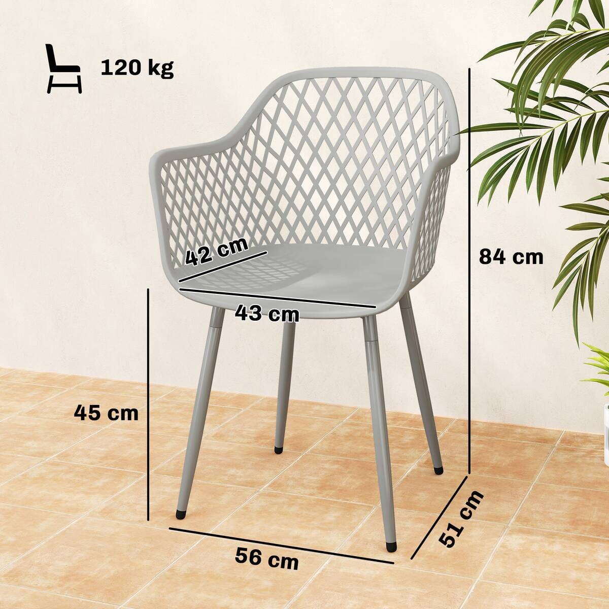 Outsunny Gartenstuhl grau Kunststoff B/H/L: ca. 51x84x56 cm