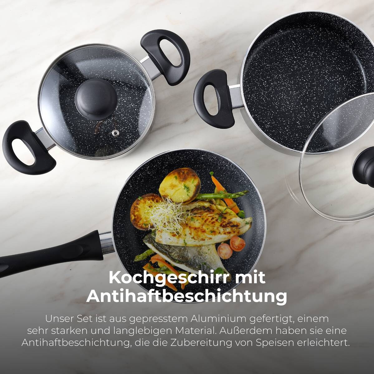 SAN IGNACIO Kochgeschirrset Soria schwarz Aluminium 4 tlg.