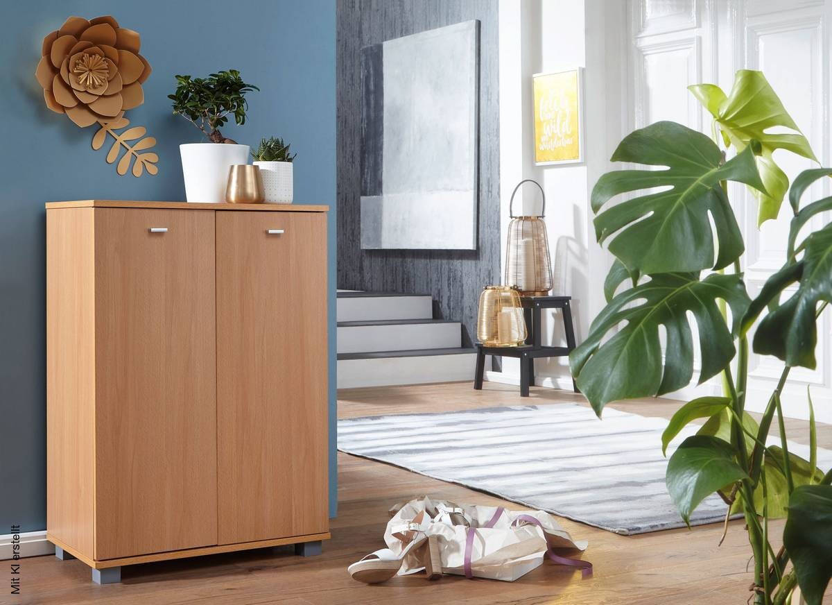 Schuhschrank buche Nachbildung silber B/H/T: ca. 60x90x35 cm
