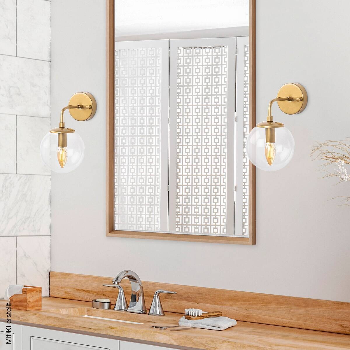 Opviq Wandleuchte gold Metall Glas B/H/L: ca. 21x27x15 cm E14 1 Brennstellen