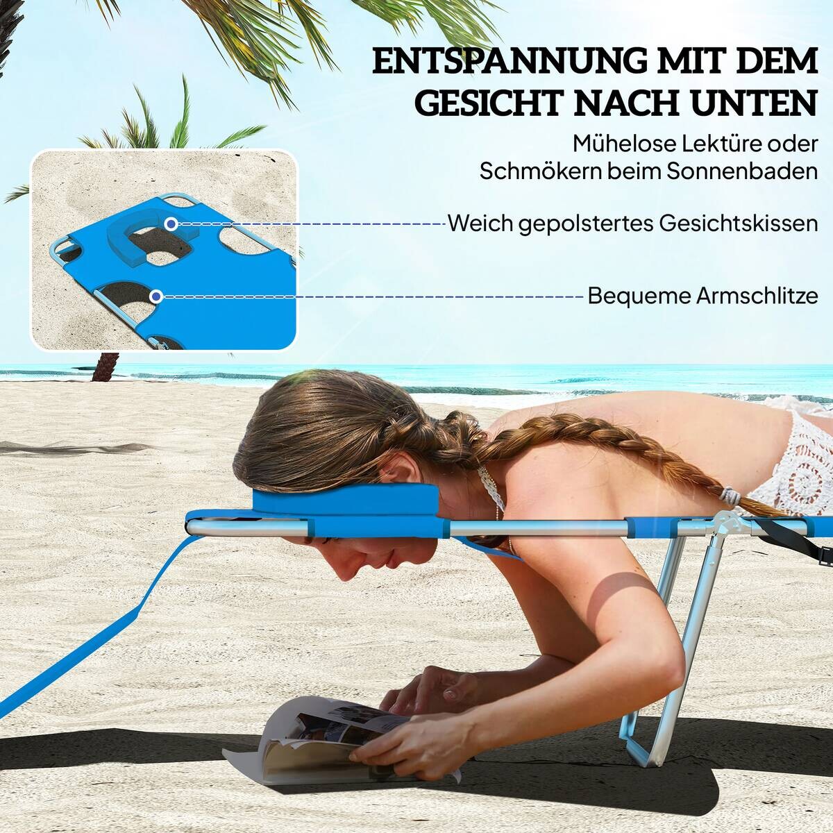 Outsunny Sonnenliege blau Polyester B/H/L: ca. 55x29x185 cm