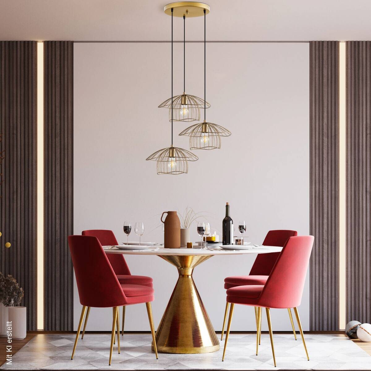 Opviq Pendelleuchte Mantar gold B/H/T/L/D: ca. 68x110x68x68x68 cm E27 3 Brennstellen