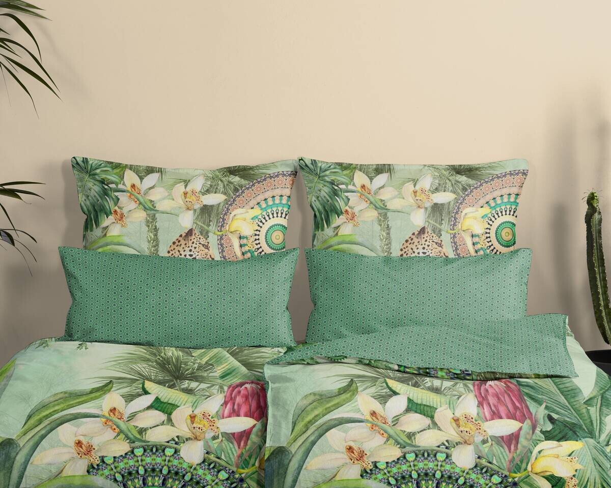 Baumwoll Bettwäsche Abhita Satin grün Baumwolle B/L: ca. 155x220 cm