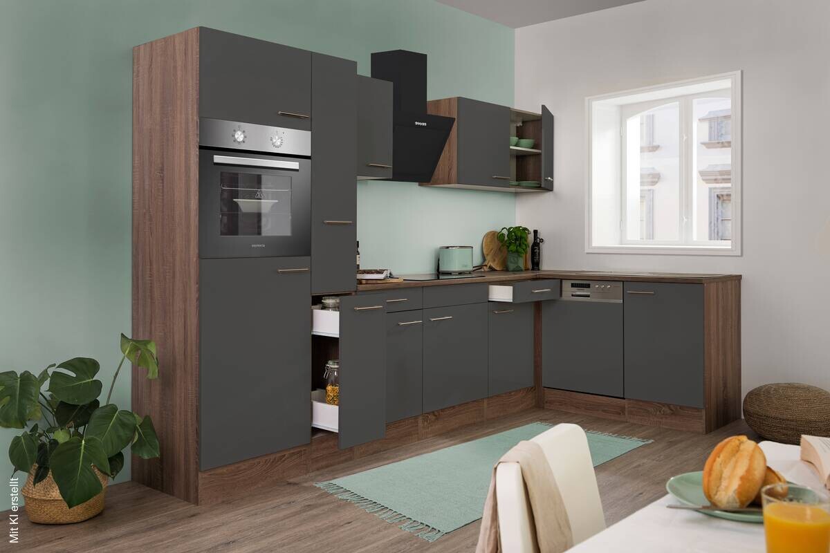 Respekta Winkelküche KBL310EYGS grau B/H/T: ca. 310x205x172 cm