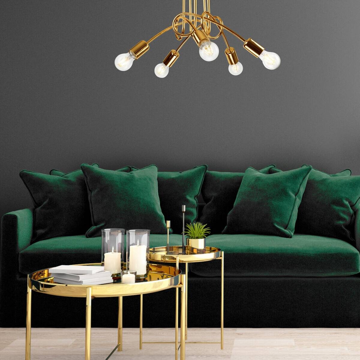 Lamkur Deckenleuchte CAMILLA 36823 gold Stahl H/L: ca. 30x46 cm E27 5 Brennstellen