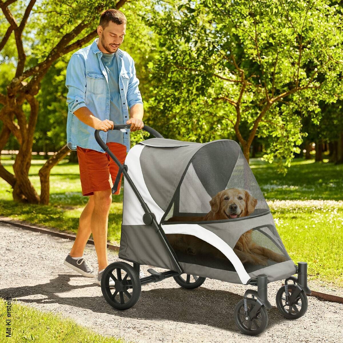 PawHut Hundewagen dunkelgrau Polyester B/H/L: ca. 67x100x124 cm