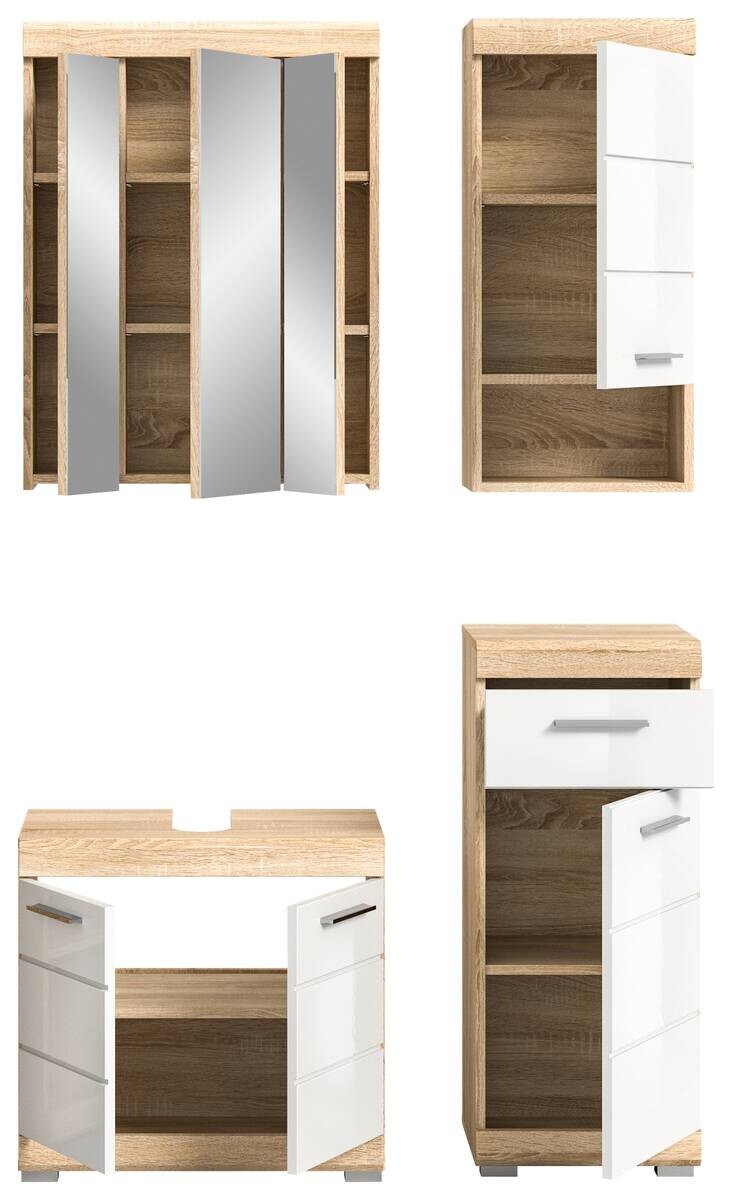 Badezimmer-Set LAMBADA Eiche Sonoma hell Nachbildung weiß Hochglanz B/H/T: ca. 112x191x34 cm