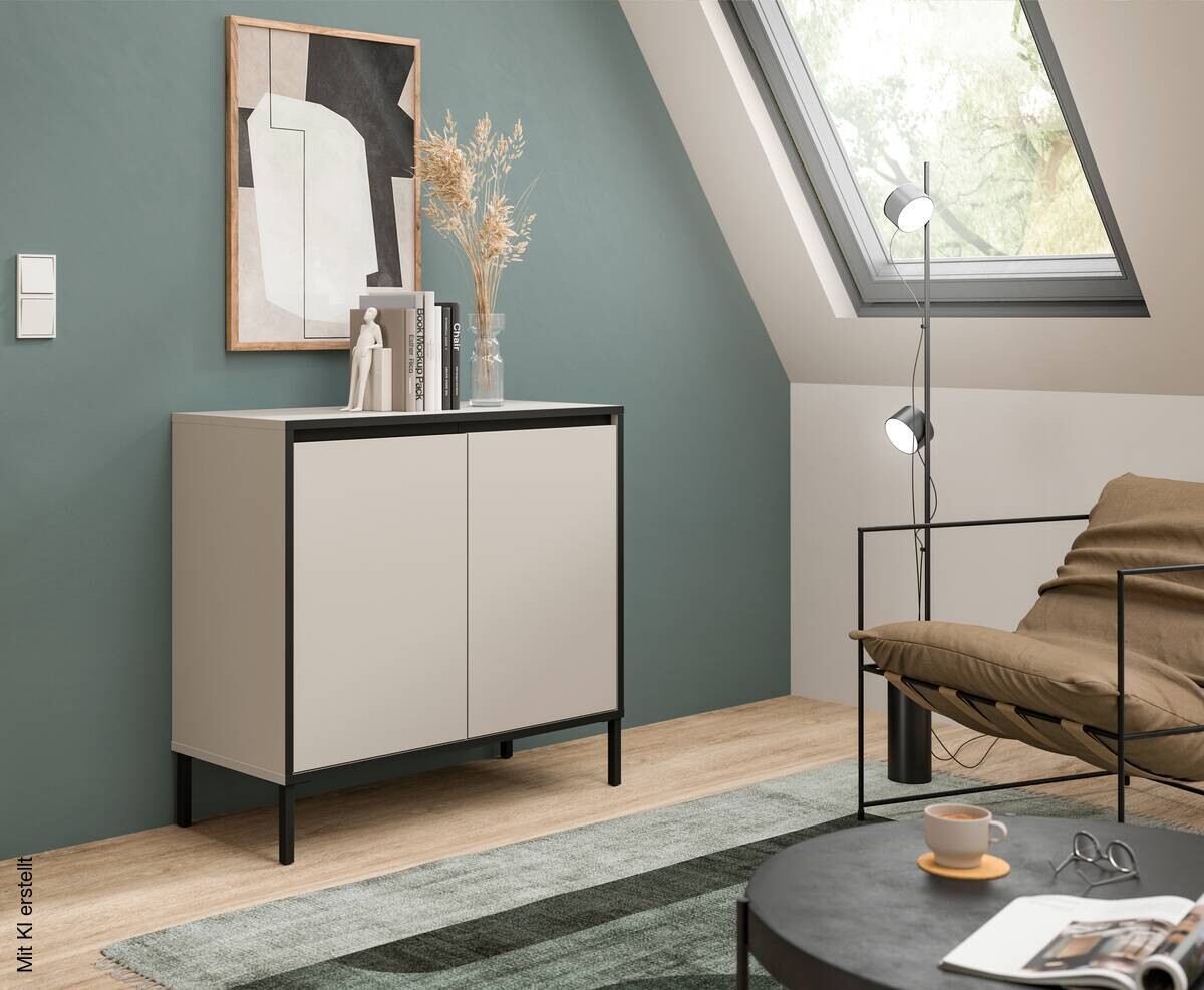 Kommode Tron Kaschmirgrau Nachbildung schwarz B/H/T: ca. 92x83x38 cm