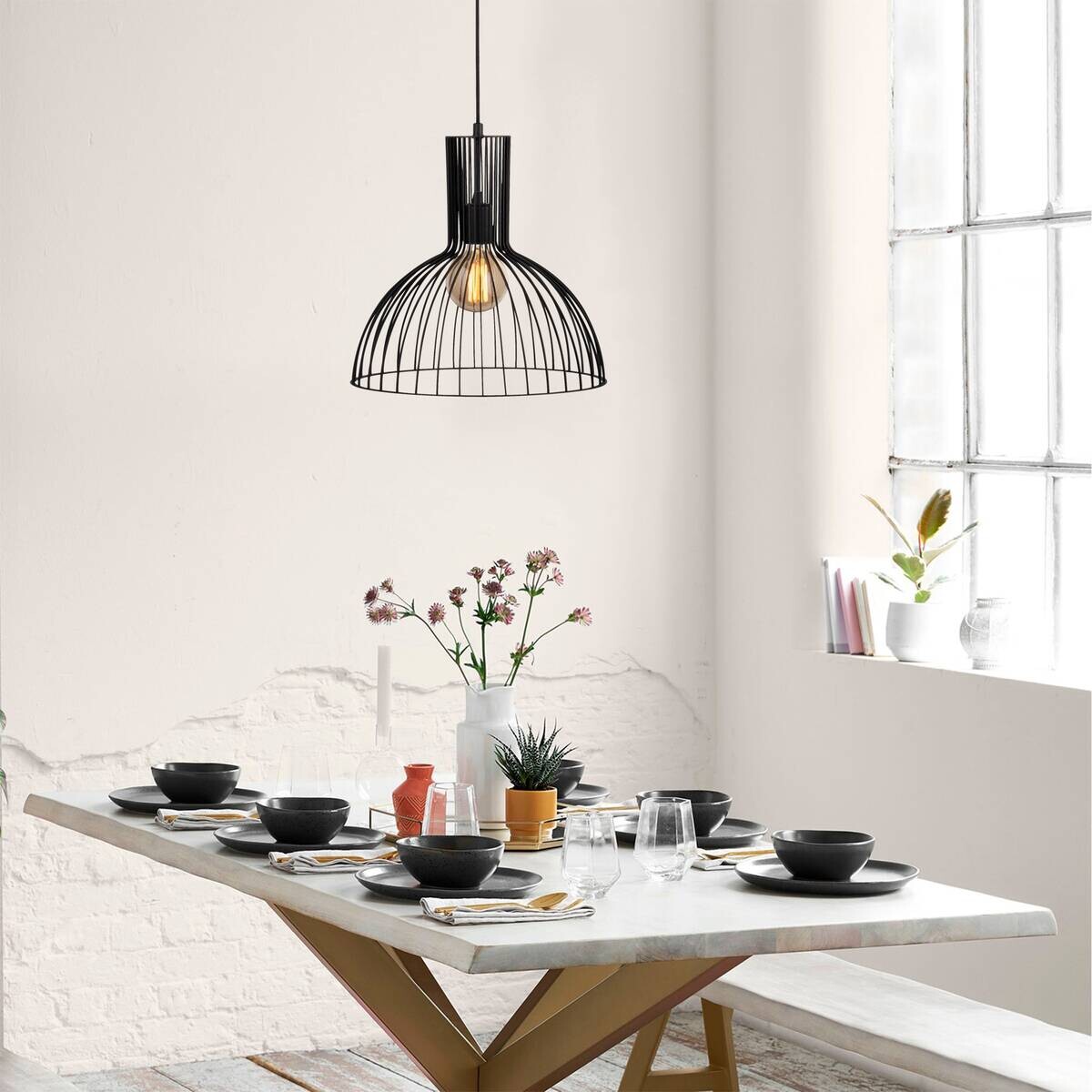 Opviq Pendelleuchte Fellini schwarz Metall B/H/T/L/D: ca. 38x136x38x38x38 cm E27 1 Brennstellen