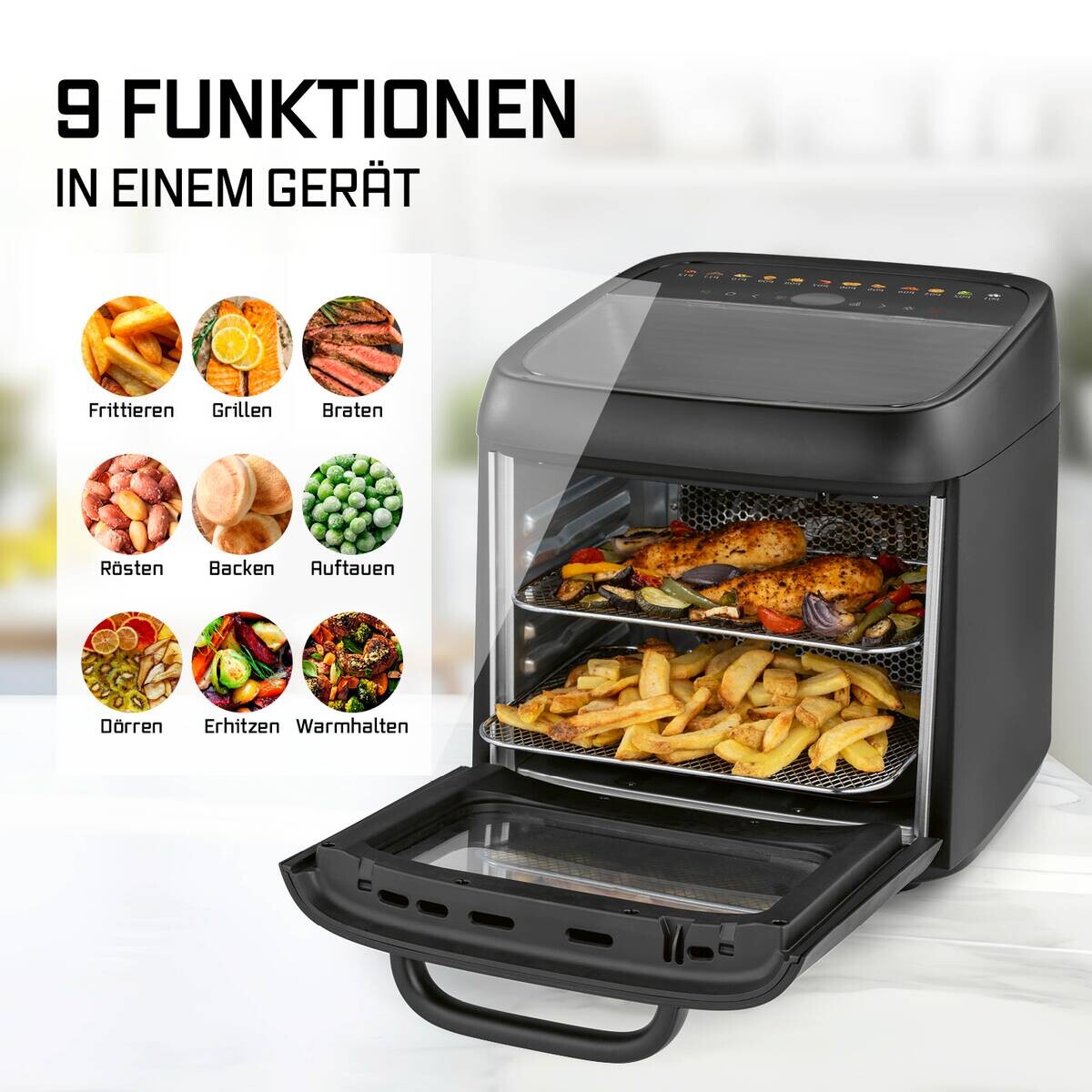 GOURMETmaxx Heißluftfritteuse 16409 schwarz Metall B/H/L: ca. 33,7x35,5x44,6 cm ca. 12,5 l