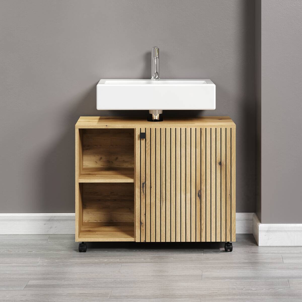 Waschbeckenunterschrank Pure Bliss Eiche Evoke Oak Nachbildung schwarz B/H/T: ca. 80x64x42 cm