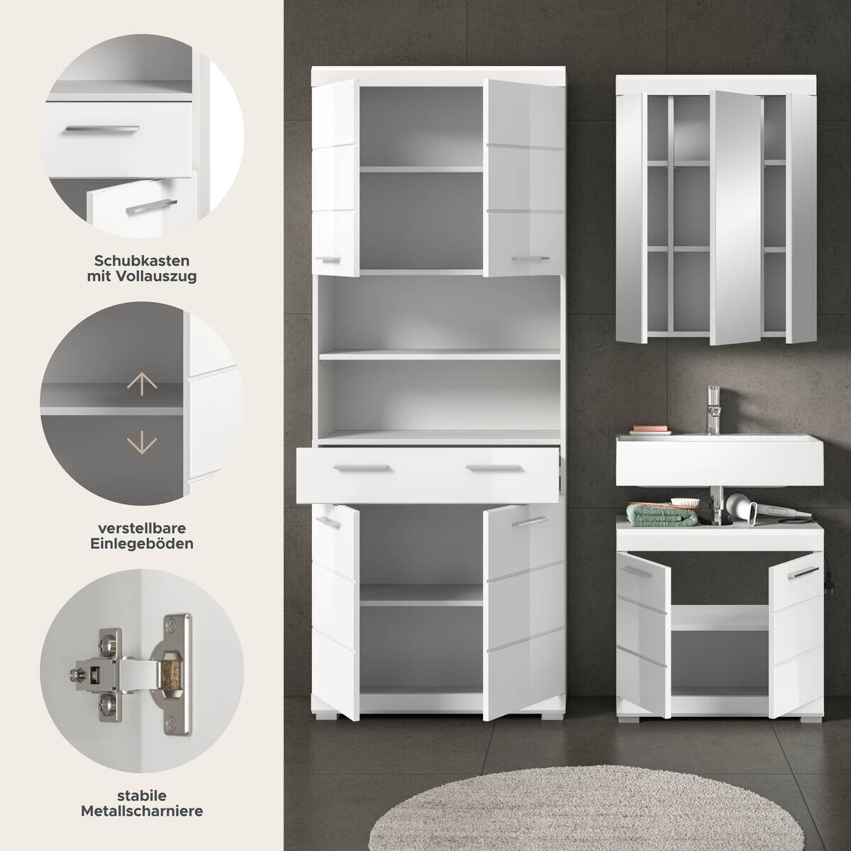 Badezimmer-Set Scout weiß weiß Hochglanz B/H/T: ca. 149x34x191 cm