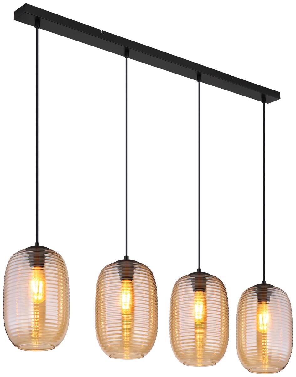 GLOBO Pendelleuchte JEFREY 15794-4HA schwarz amber Metall B/H/L: ca. 20x120x109 cm E27 4 Brennstellen