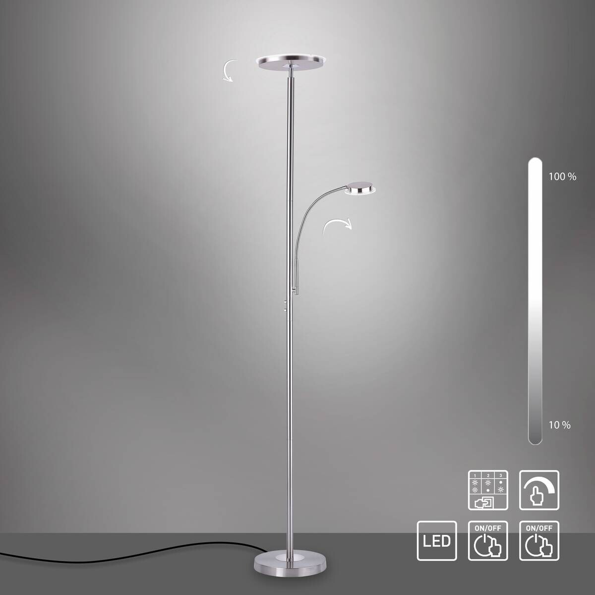 Just Light Deckenfluter Hans Stahl Metall H: ca. 193 cm