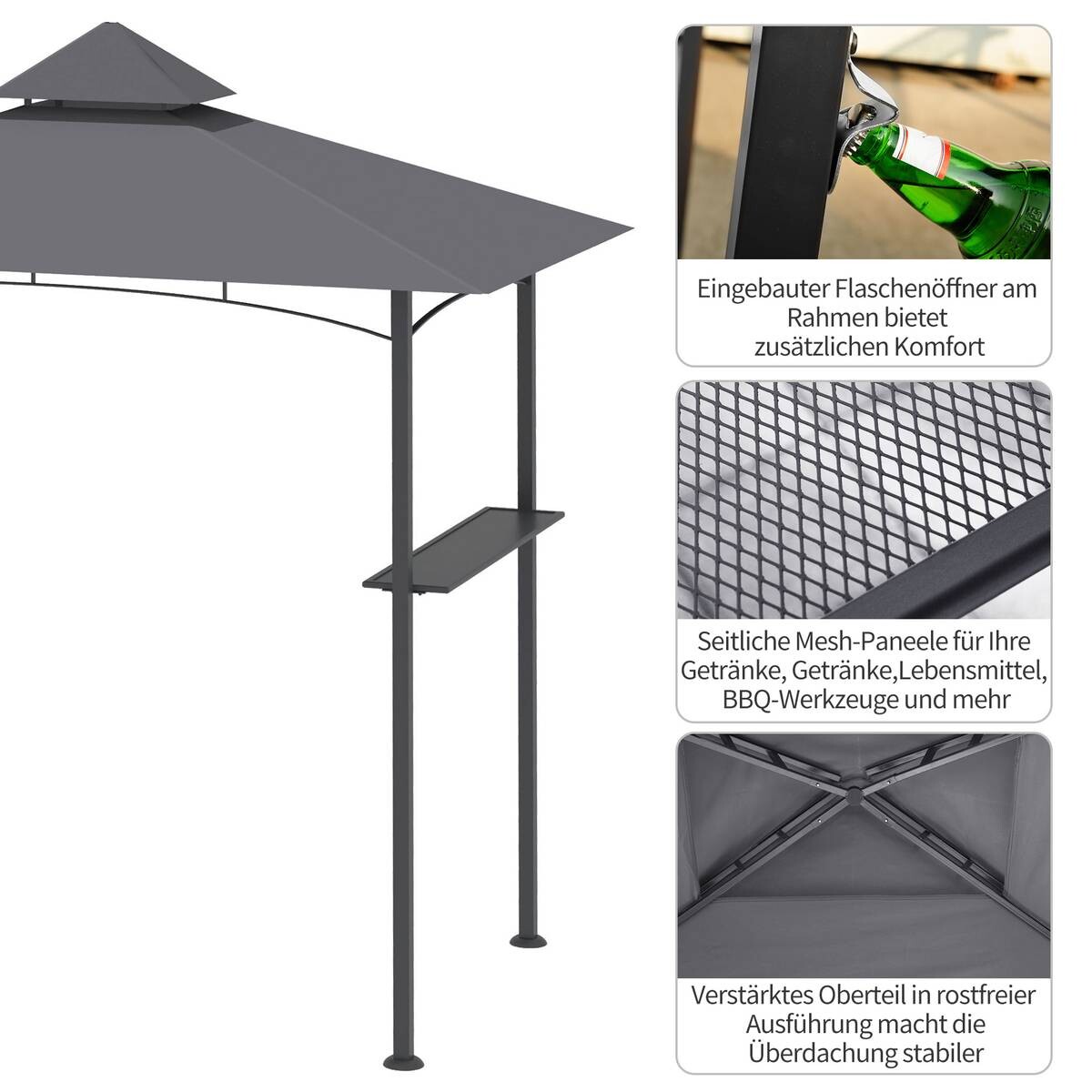 Outsunny Grillpavillon schwarz Stahl B/H/L: ca. 148x252x245 cm
