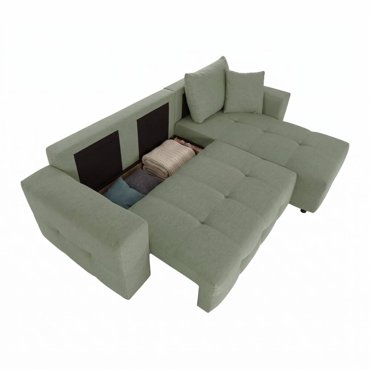 Ecksofa mit Bettfunktion und Bettkasten salbei Webstoff B/H/T: ca. 247x83x162 cm