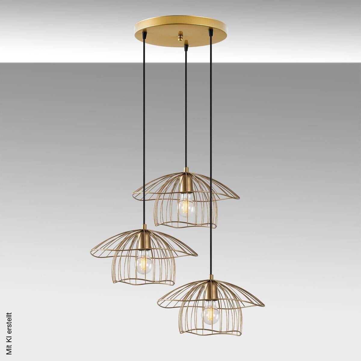 Opviq Pendelleuchte Mantar gold B/H/T/L/D: ca. 68x110x68x68x68 cm E27 3 Brennstellen