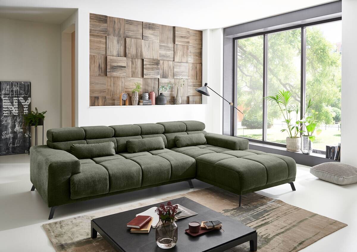 Ecksofa mit elektrischer Sitztiefenverstellung grün Polyester Nylon B/H/T: ca. 285x99x120 cm
