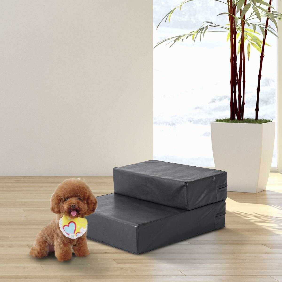 PawHut Hundetreppe schwarz Schaumstoff B/H/L: ca. 39x20x67 cm