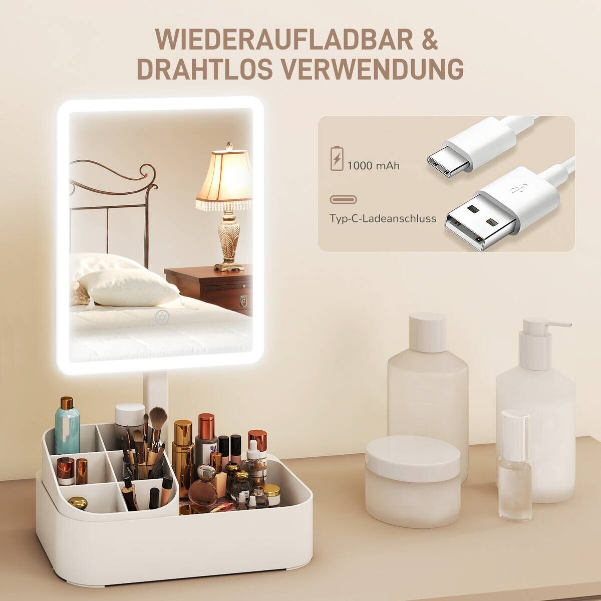 HOMCOM LED-Spiegel weiß B/H/L: ca. 13,8x38x22 cm