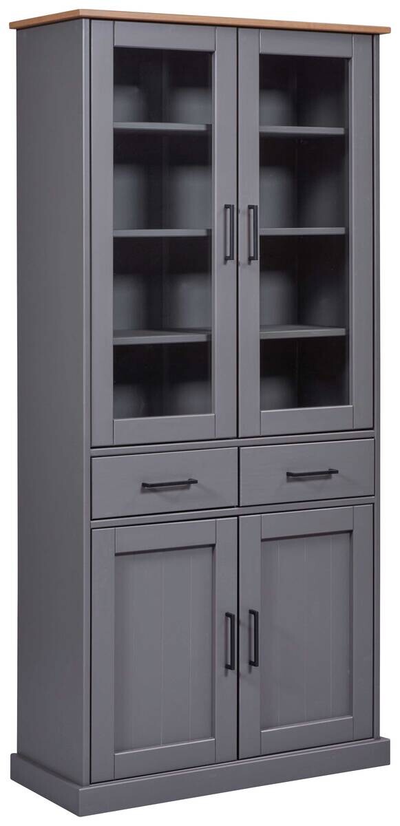 Vitrine Forenzo grau lackiert Holz B/H/L: ca. 38,4x190x90 cm