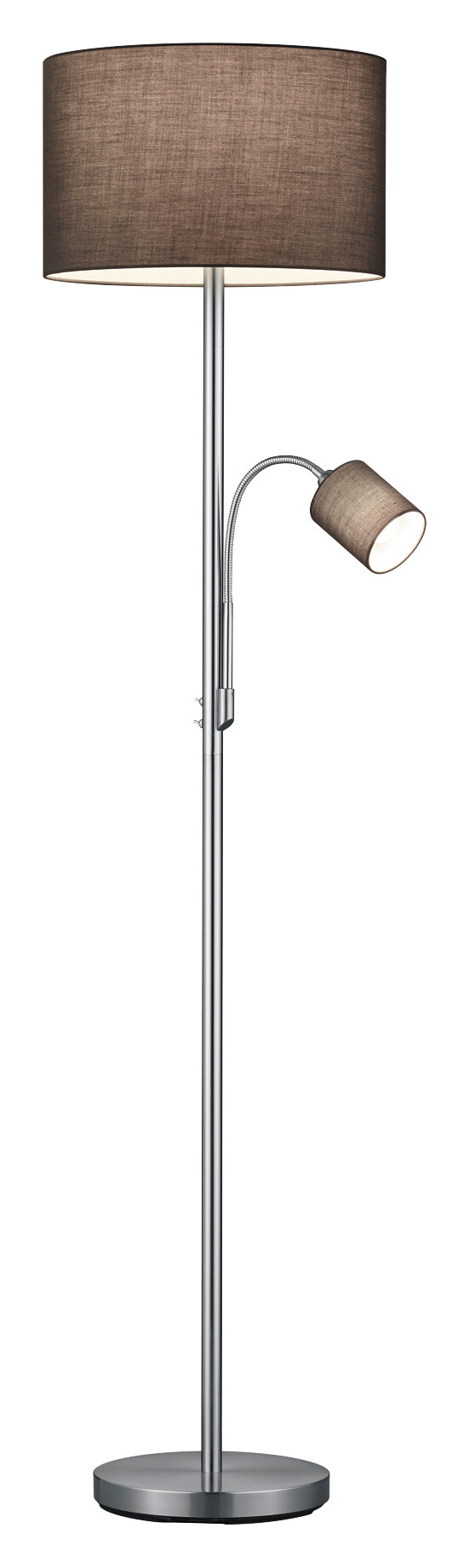 TRIO Stehlampe Hotel nickel matt grau Metall Stoff H/D: ca. 170x40 cm E27 2 Brennstellen