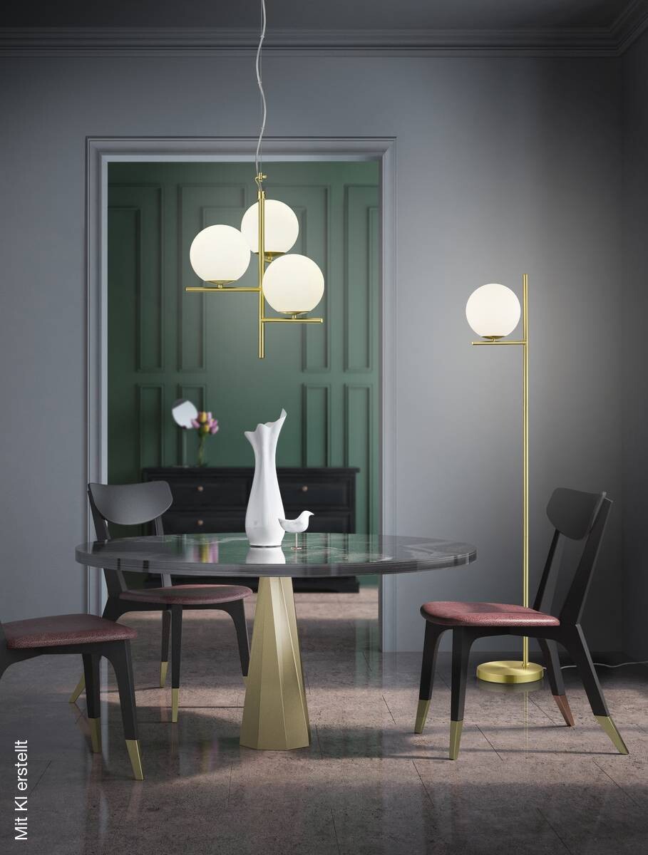 Reality Stehlampe 402000108 messing weiß Metall Glas B/H: ca. 25x150 cm E14 1 Brennstellen