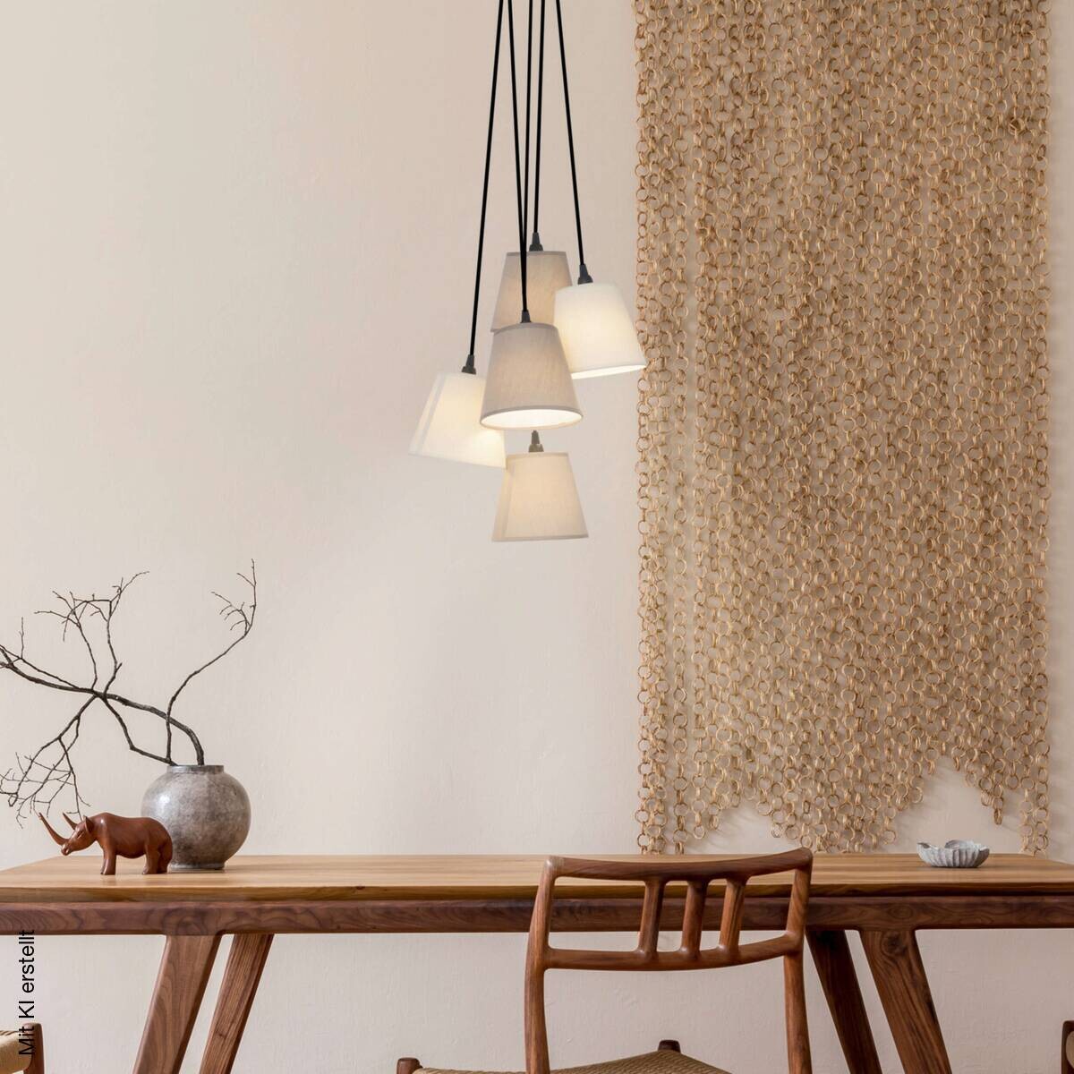 Näve Leuchten Pendelleuchte 7062511 beige Textil Metall B/H/T: ca. 16x14x16 cm E14 5 Brennstellen