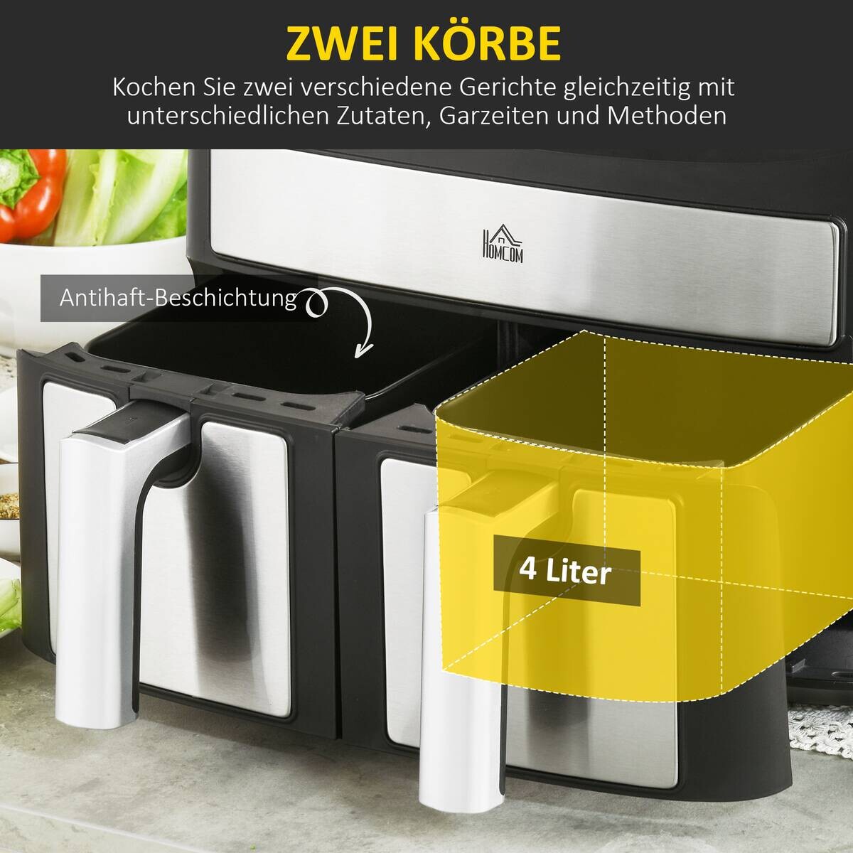 HOMCOM Heißluftfritteuse 800-174V90BK schwarz Kunststoff B/H/L: ca. 36,3x38,8x31,1 cm ca. 8 l