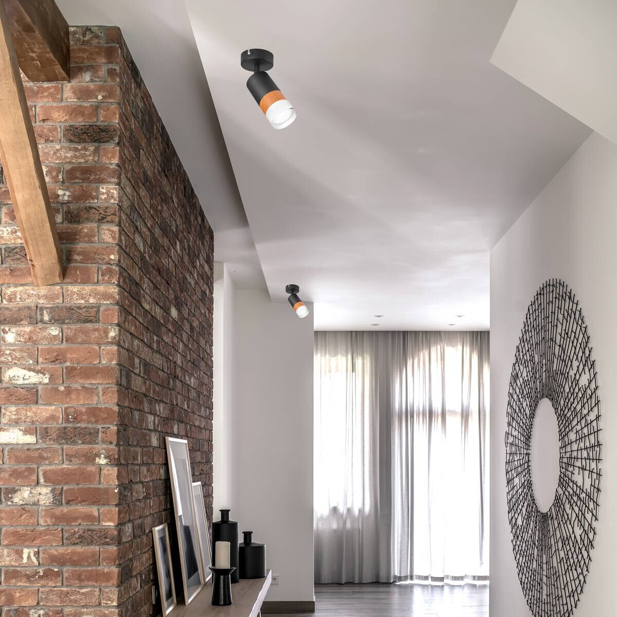 Lamkur Deckenleuchte schwarz Glas Stahl B/H/L: ca. 8x19x8 cm 1 Brennstellen