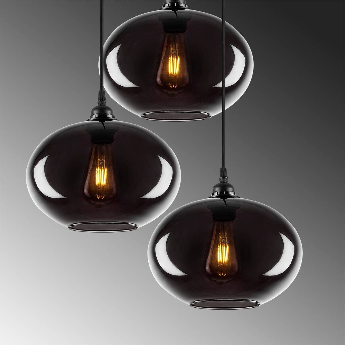 Opviq Pendelleuchte grau Glas Metall B/H/T/L/D: ca. 61x120x61x61x61 cm E27 3 Brennstellen