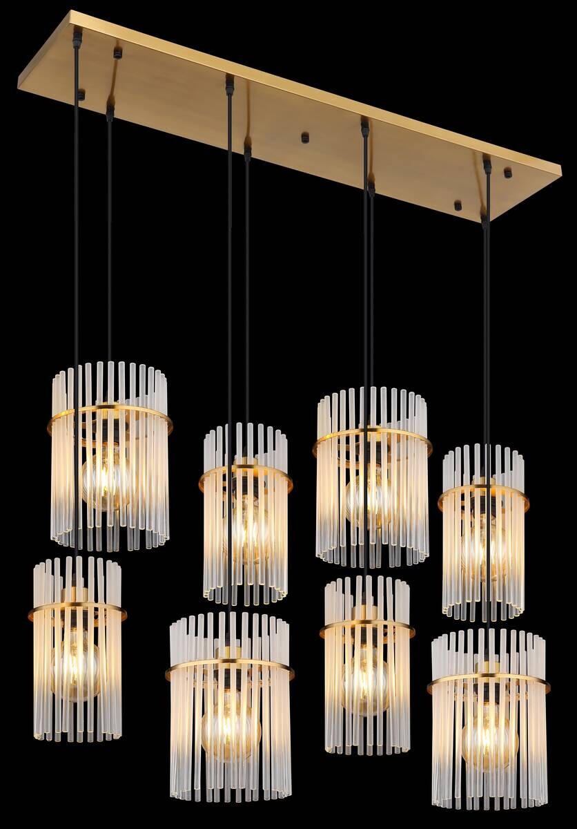 GLOBO Hängeleuchte klar Opal gold Metall Glas B/H/L: ca. 38x125x110 cm E27 8 Brennstellen